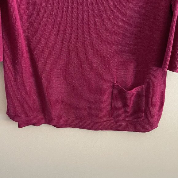J.Jill Women M Petite Fuchsia Linen Blend Knit Pockets 3/4 Sleeve V-Neck Sweater - Picture 2 of 11
